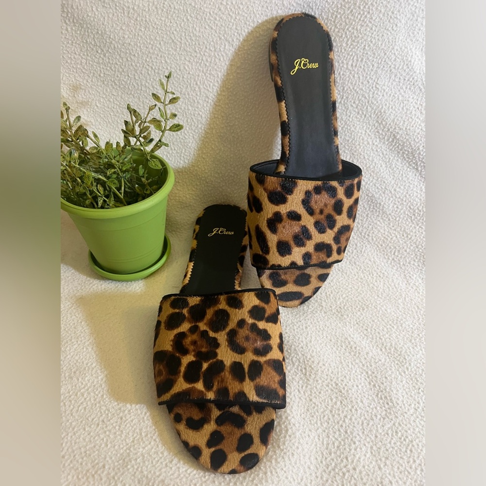 J. Crew Leopard Print Sandals with Suede Texture and Open-Toe Design